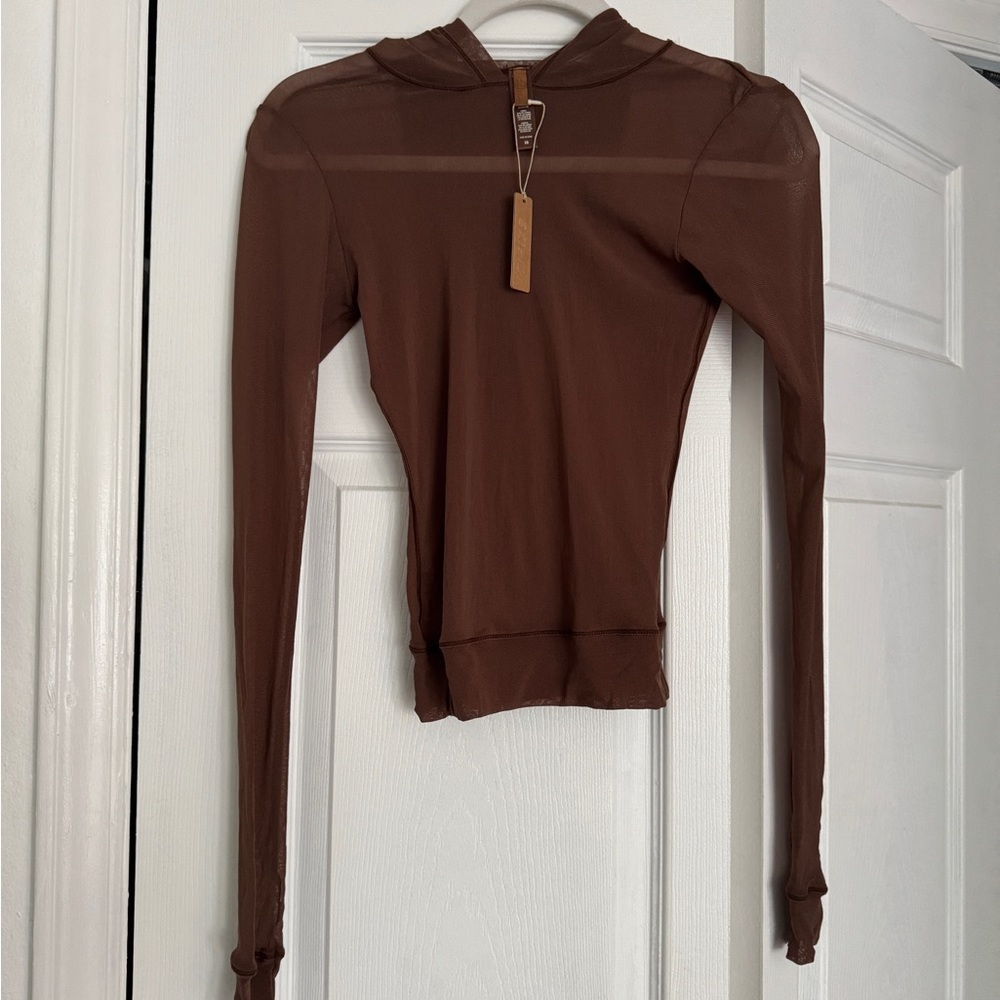 SKIMS Brown Mesh Long Sleeve Top New